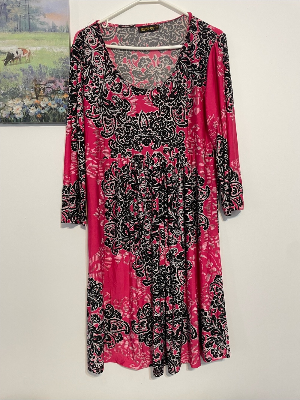 Reborn women Pink and Black Medallion-Print A-Line Dress